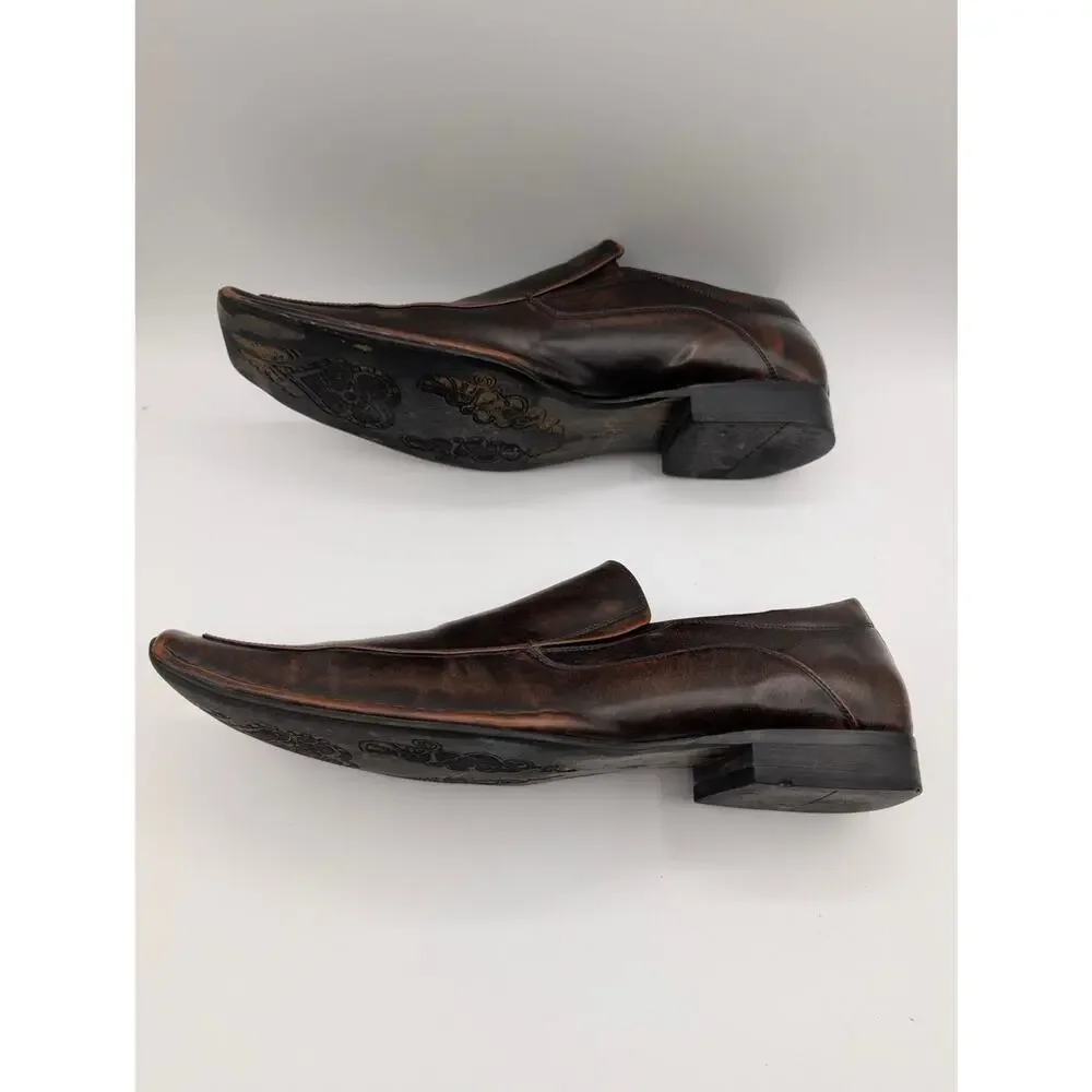 Aldo Brown Burnished Leather Square Toe Slip On Loafers Men's EU 43 US 10